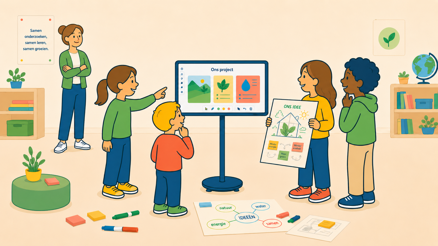 Illustratie van een professional en een kleine groep rond Milo