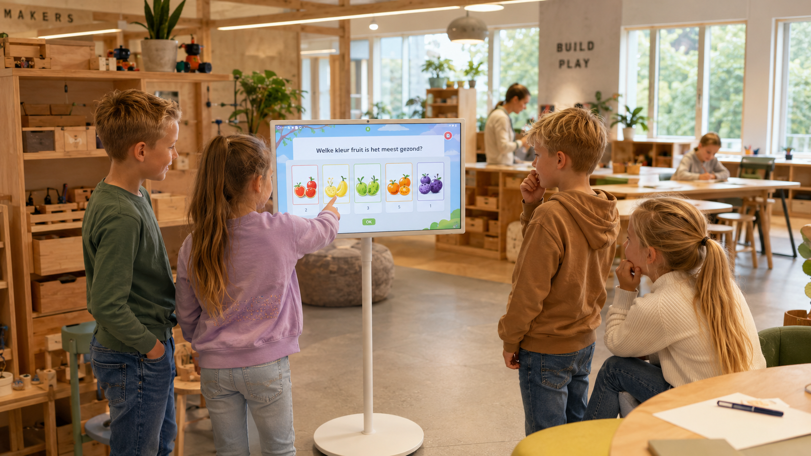 Kinderen gebruiken Milo samen tijdens een activiteit in een kindcentrum